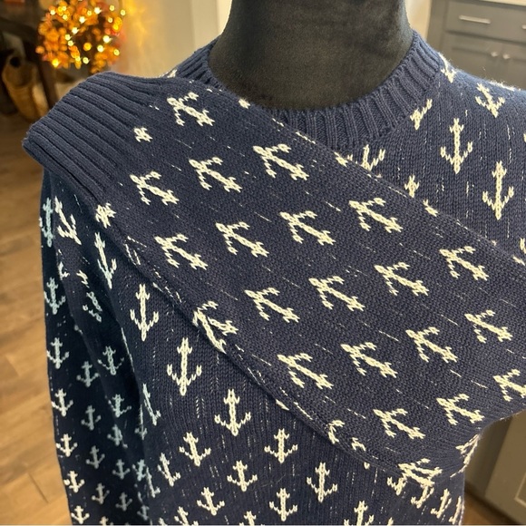 Crown & Ivy Navy and White Anchor Crewneck Sweater - Picture 6 of 6